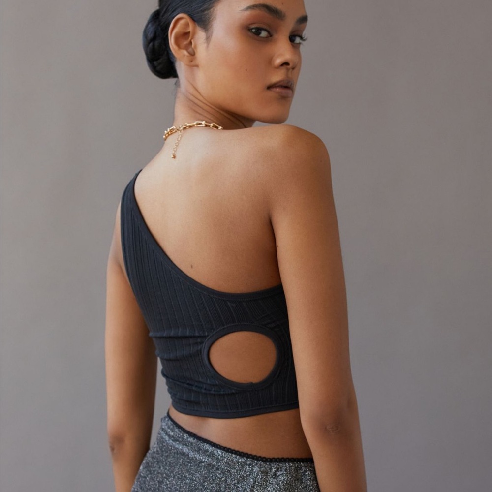 Urban Outfitters Black Ribbed Asymmetrical Crop Top